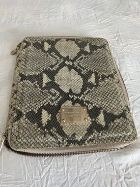 Michael Kors Snake-Print Zip-Around Laplet  Case in Beige and Black